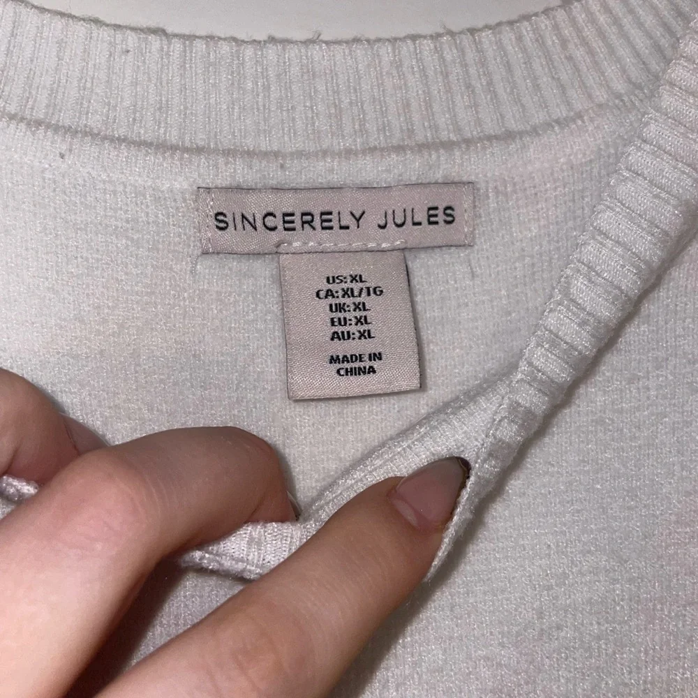 Cream Knit Sweater with Navy Stripes - Picture 3 of 4